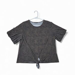 Adrianna Papell Top with puff sleeves Blue and Tan Tie-Front